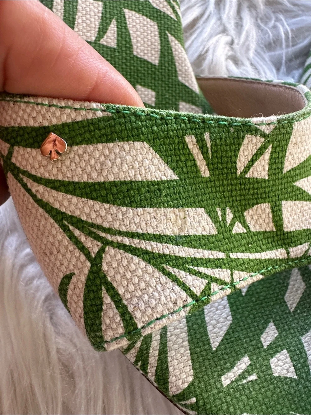 Kate Spade Meena Canvas Green Leaf Print Wedge Sandals